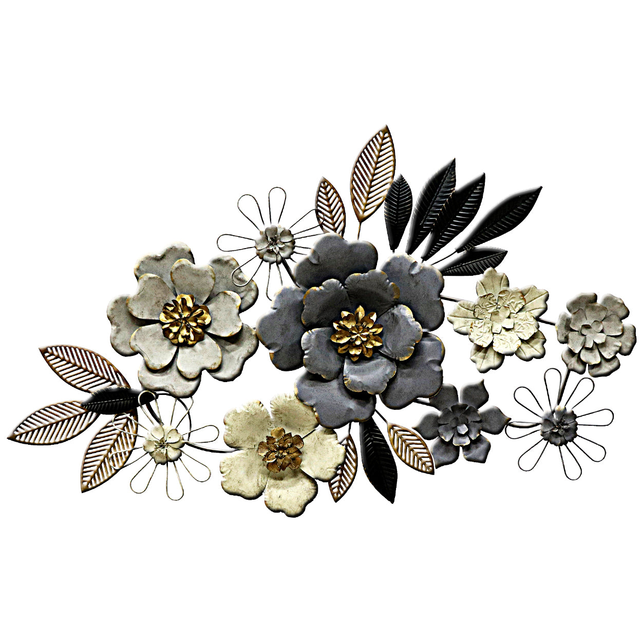 2055229: Grey Floral Metal Wall Art Garland